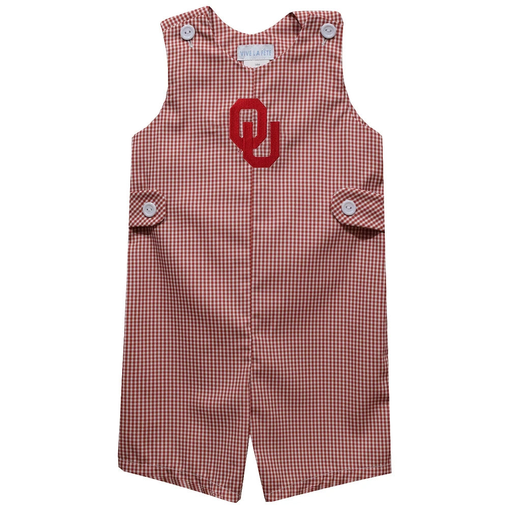 Toddler Vive La Fete Crimson Oklahoma Sooners Gingham Jon Romper