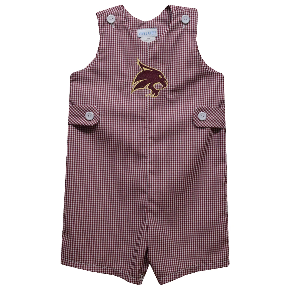 Toddler Vive La Fete Maroon Texas State Bobcats Gingham Jon Romper