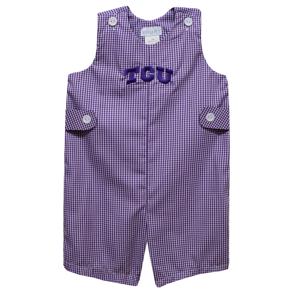 Toddler Vive La Fete Purple TCU Horned Frogs Gingham Jon Romper