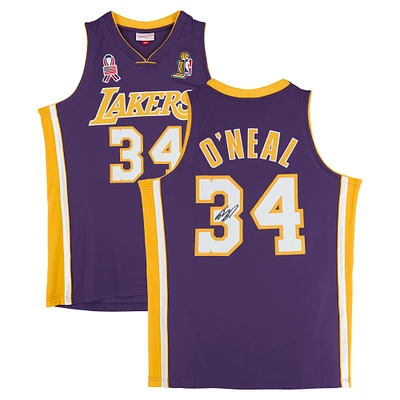 Shaquille O'Neal Los Angeles Lakers Autographed Purple Mitchell & Ness 2001-02 Authentic Jersey with USA and Finals Patches
