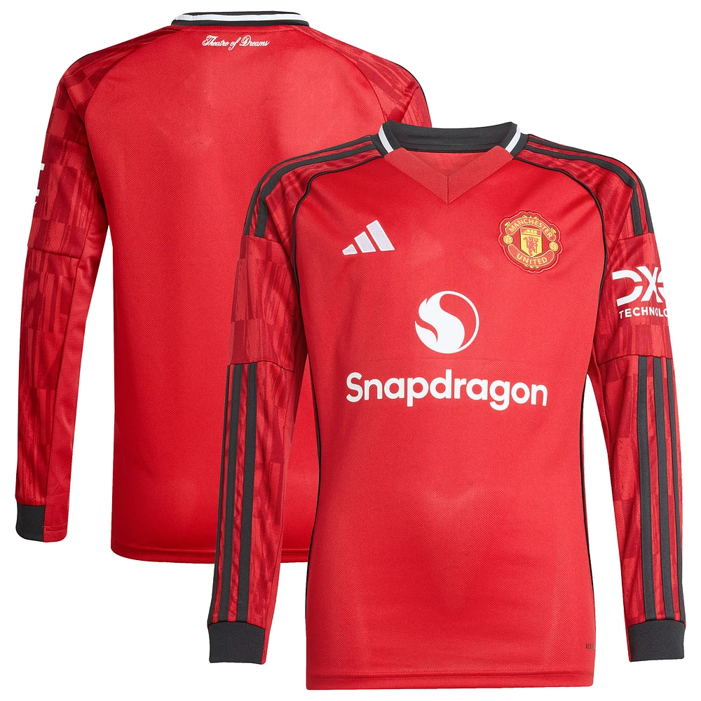 Youth adidas Red Manchester United Home 2025/26 Replica Long Sleeve Jersey