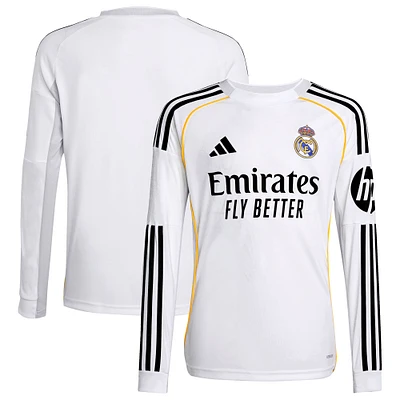 Youth adidas White Real Madrid 2025/26 Home Replica Long Sleeve Jersey