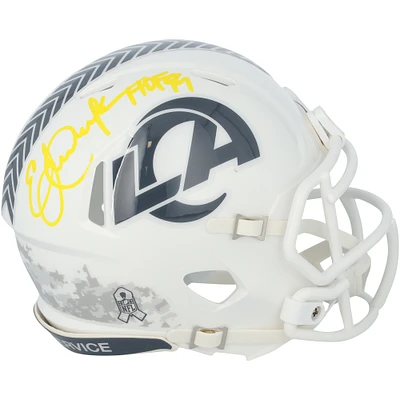 Eric Dickerson Los Angeles Rams Autographed Riddell 2024 Salute To Service Speed Mini Helmet with "HOF 99" Inscription - Signed in Yellow Ink