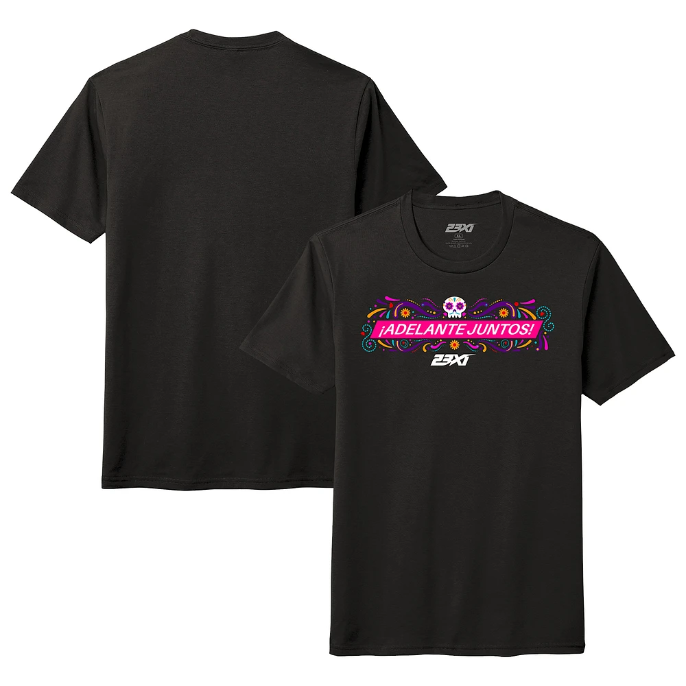 Men's 23XI Racing Black Adelante Juntos Mexico City Race Tri-Blend T-Shirt