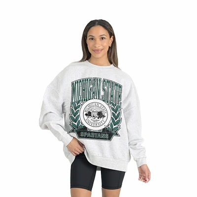 Women's Gameday Couture Gray Michigan State Spartans Premium Fleece Drop Shoulder Oversized Pullover Sweatshirt