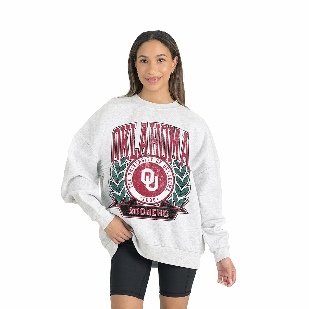 Women's Gameday Couture Gray Oklahoma Sooners Premium Fleece Drop Shoulder Oversized Pullover Sweatshirt