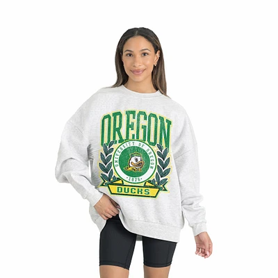 Women's Gameday Couture Gray Oregon Ducks Premium Fleece Drop Shoulder Oversized Pullover Sweatshirt