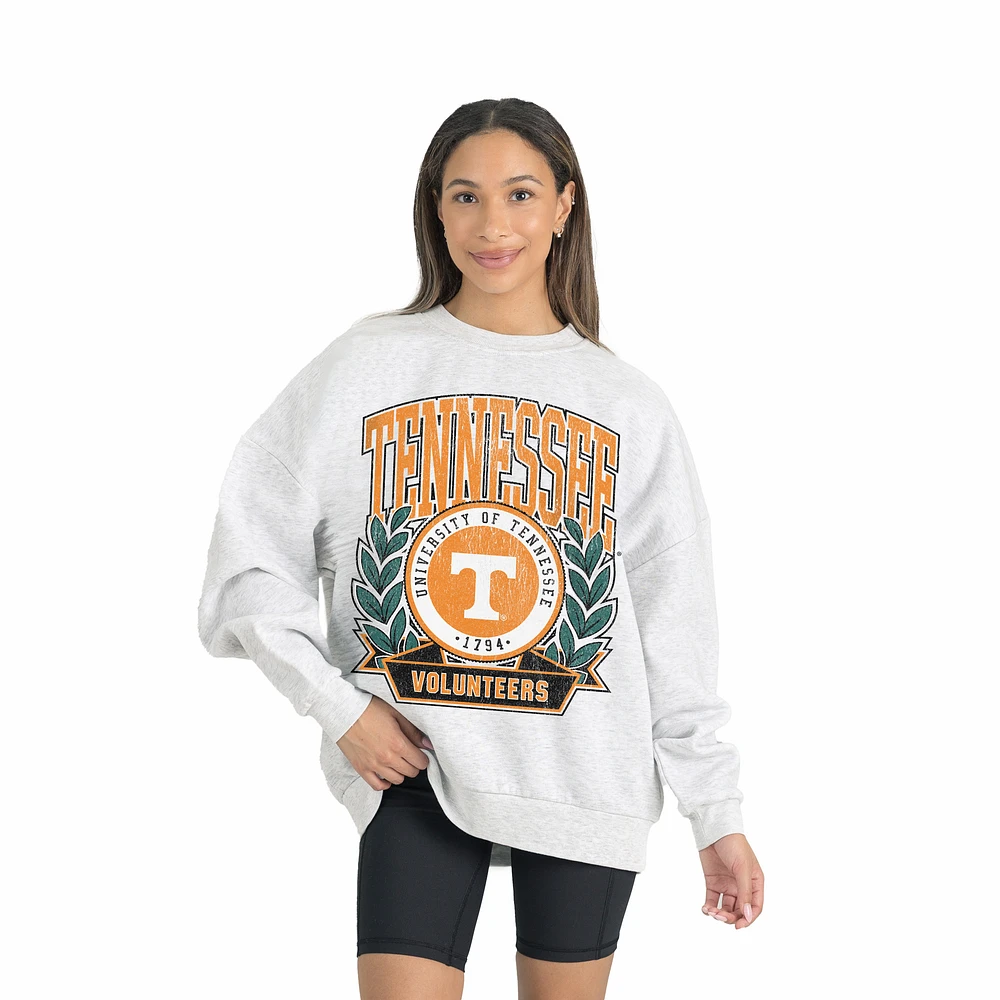 Women's Gameday Couture Gray Tennessee Volunteers Premium Fleece Drop Shoulder Oversized Pullover Sweatshirt