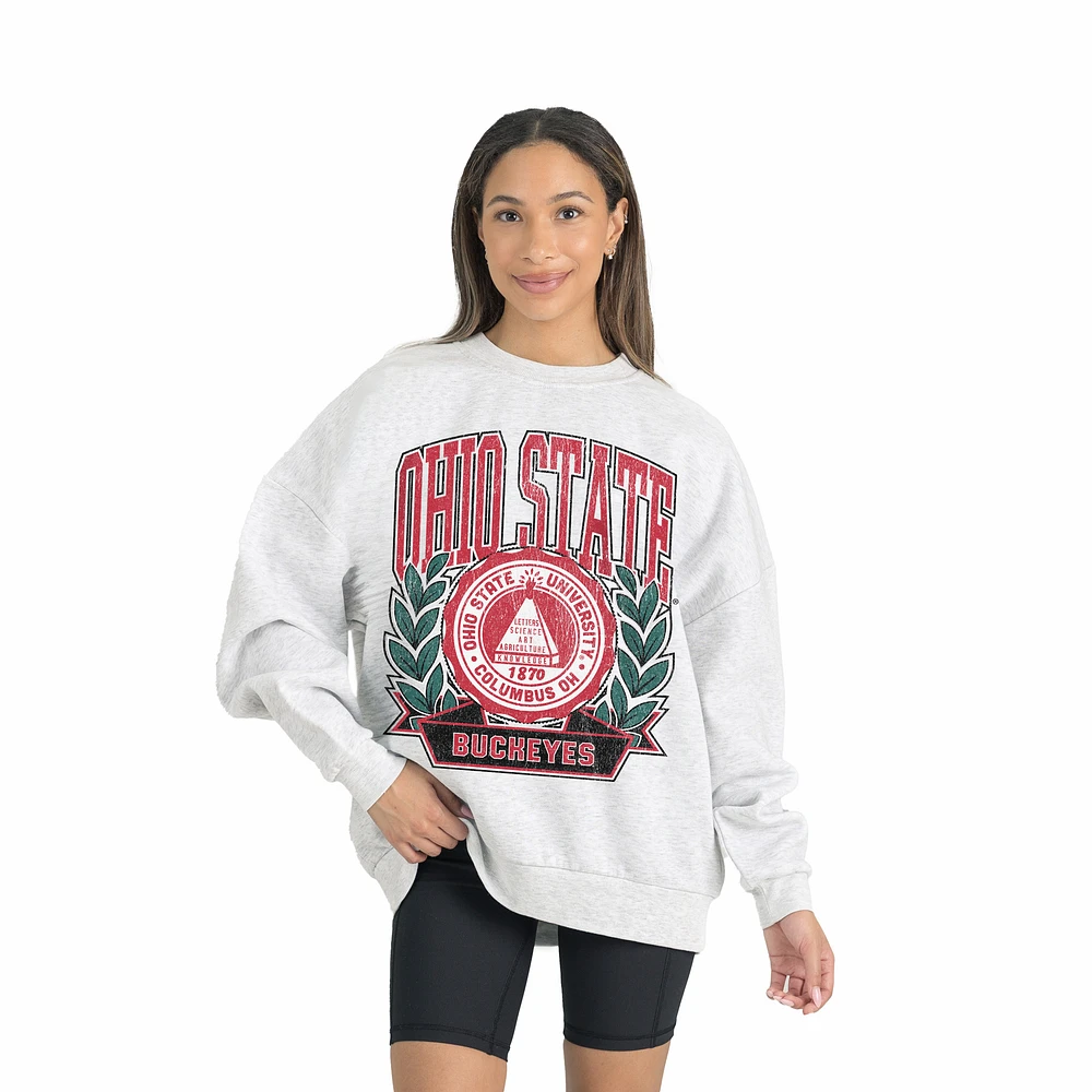 Women's Gameday Couture Gray Ohio State Buckeyes Premium Fleece Drop Shoulder Oversized Pullover Sweatshirt