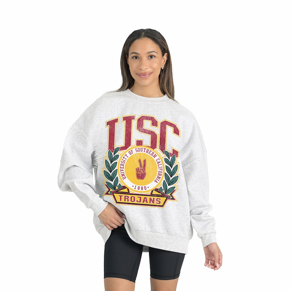 Women's Gameday Couture Gray USC Trojans Premium Fleece Drop Shoulder Oversized Pullover Sweatshirt