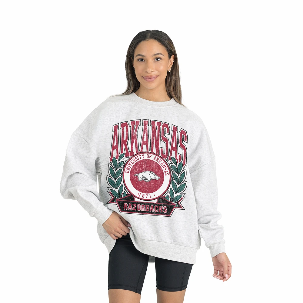 Women's Gameday Couture Gray Arkansas Razorbacks Premium Fleece Drop Shoulder Oversized Pullover Sweatshirt