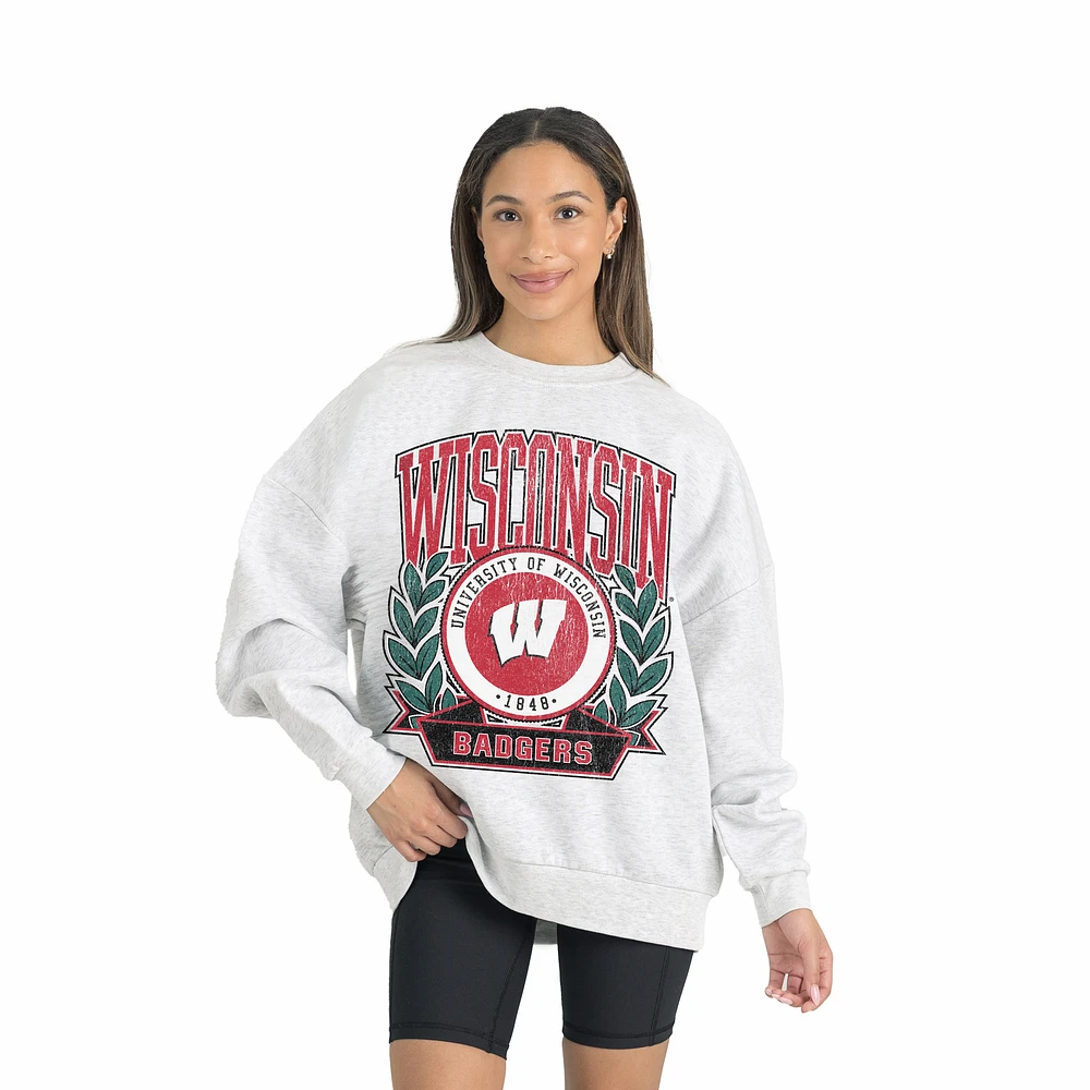 Women's Gameday Couture Gray Wisconsin Badgers Premium Fleece Drop Shoulder Oversized Pullover Sweatshirt