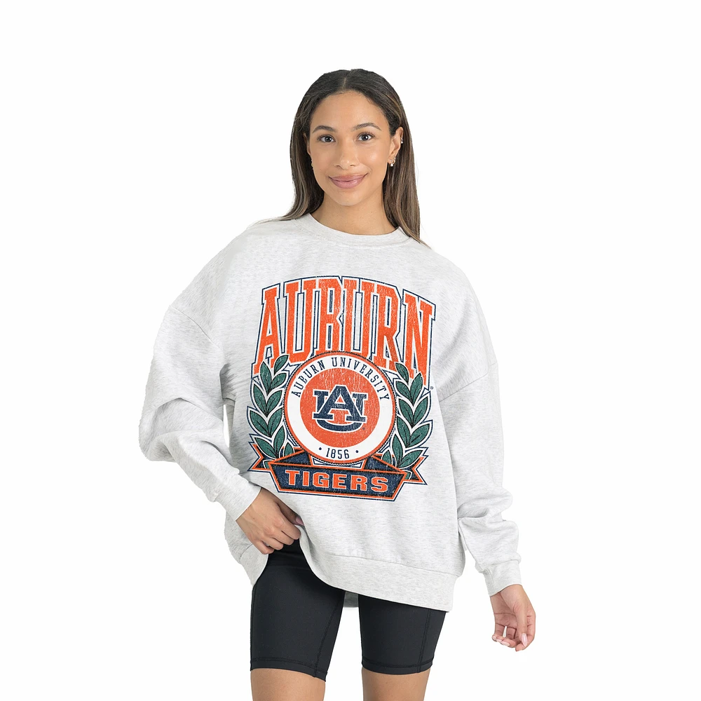 Women's Gameday Couture Gray Auburn Tigers Premium Fleece Drop Shoulder Oversized Pullover Sweatshirt