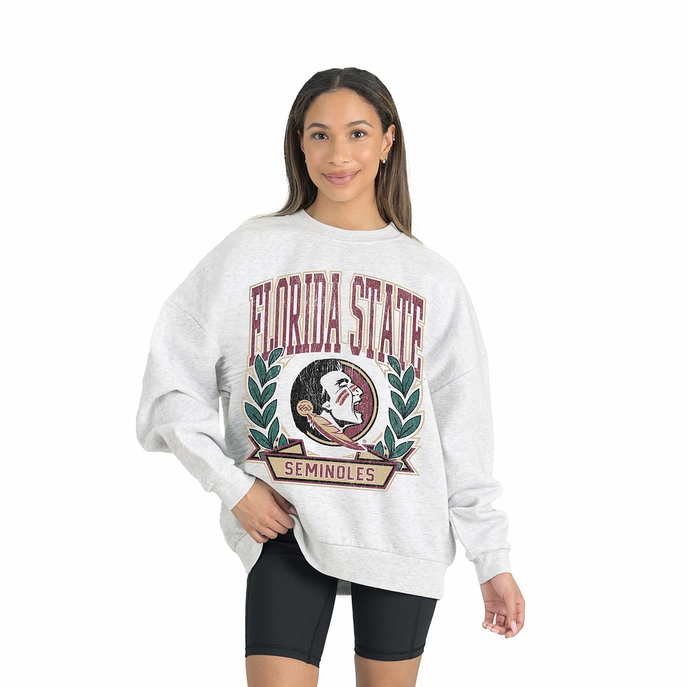 Women's Gameday Couture Gray Florida State Seminoles Premium Fleece Drop Shoulder Oversized Pullover Sweatshirt