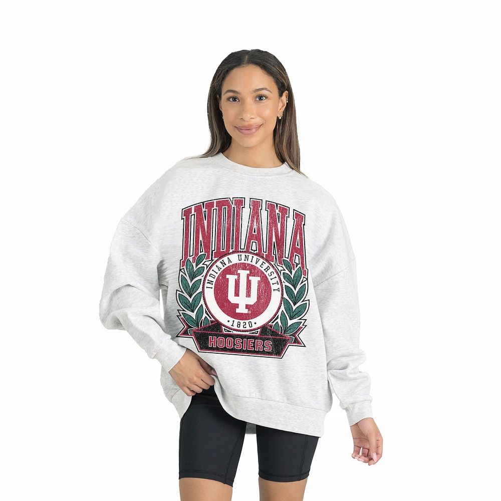 Women's Gameday Couture Gray Indiana Hoosiers Premium Fleece Drop Shoulder Oversized Pullover Sweatshirt