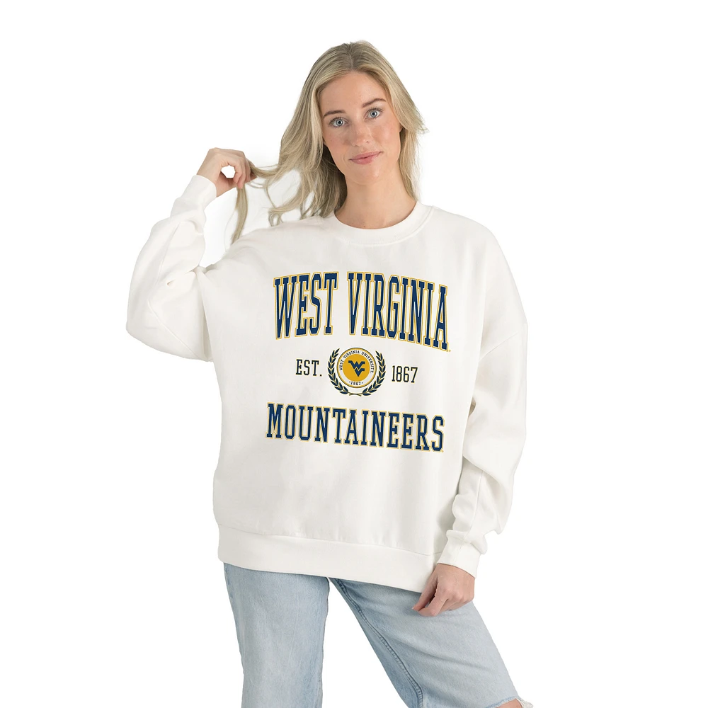 Women's Gameday Couture White West Virginia Mountaineers Premium Fleece Drop Shoulder Oversized Pullover Sweatshirt