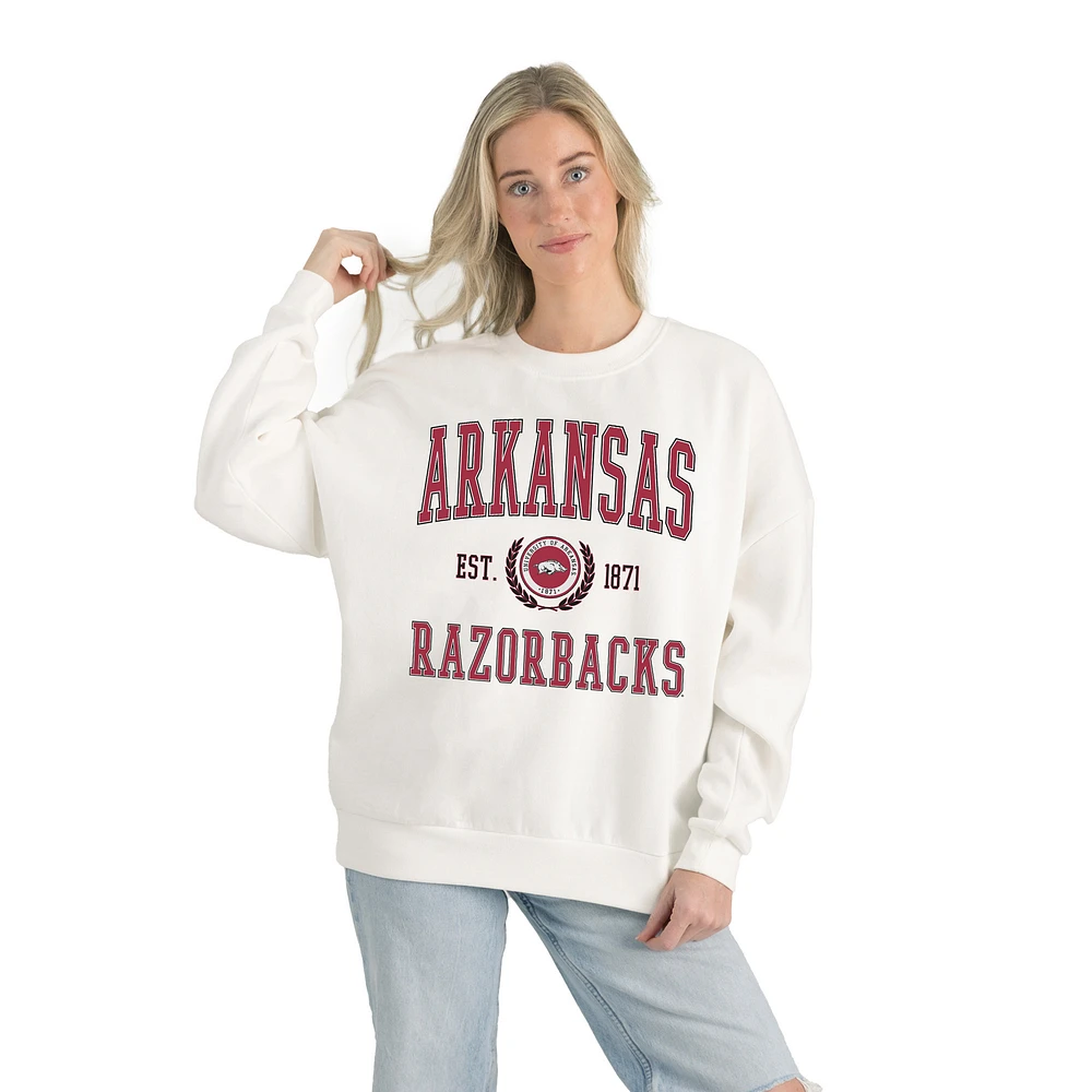 Women's Gameday Couture White Arkansas Razorbacks Premium Fleece Drop Shoulder Oversized Pullover Sweatshirt