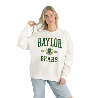 Women's Gameday Couture White Baylor Bears Premium Fleece Drop Shoulder Oversized Pullover Sweatshirt