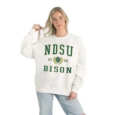 Women's Gameday Couture White NDSU Bison Premium Fleece Drop Shoulder Oversized Pullover Sweatshirt