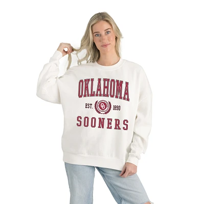 Women's Gameday Couture White Oklahoma Sooners Premium Fleece Drop Shoulder Oversized Pullover Sweatshirt