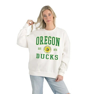 Women's Gameday Couture White Oregon Ducks Premium Fleece Drop Shoulder Oversized Pullover Sweatshirt