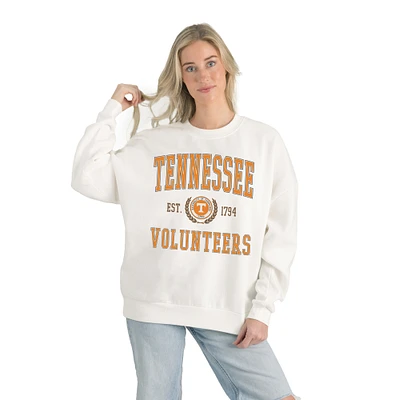 Women's Gameday Couture White Tennessee Volunteers Premium Fleece Drop Shoulder Oversized Pullover Sweatshirt