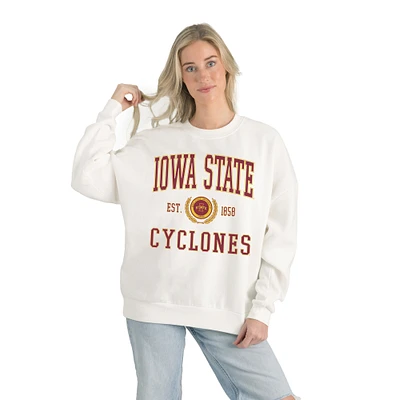 Women's Gameday Couture White Iowa State Cyclones Premium Fleece Drop Shoulder Oversized Pullover Sweatshirt