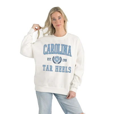 Women's Gameday Couture White North Carolina Tar Heels Premium Fleece Drop Shoulder Oversized Pullover Sweatshirt