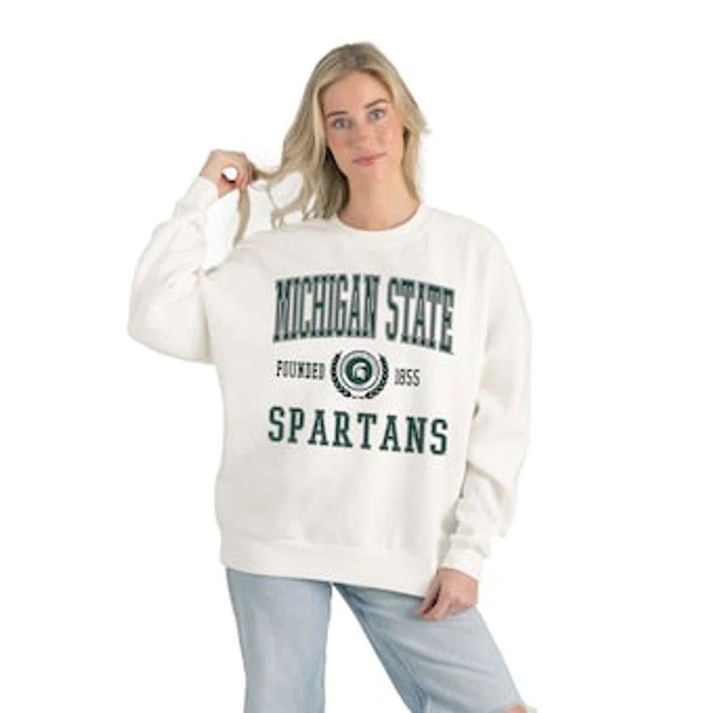 Women's Gameday Couture White Michigan State Spartans Premium Fleece Drop Shoulder Oversized Pullover Sweatshirt