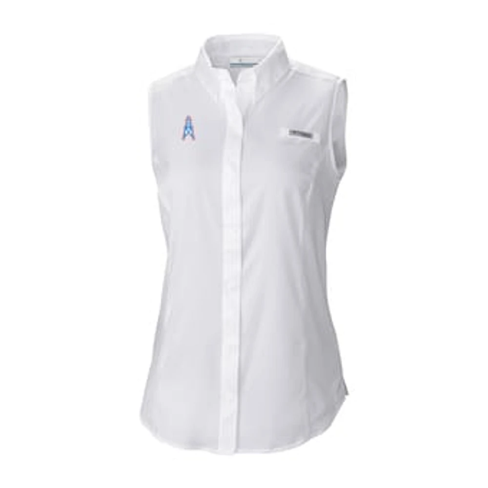 Women's Columbia White Tennessee Titans Historic Tamiami Omni-Shade Sleeveless Button-Up Shirt