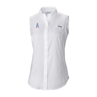 Women's Columbia White Tennessee Titans Historic Tamiami Omni-Shade Sleeveless Button-Up Shirt