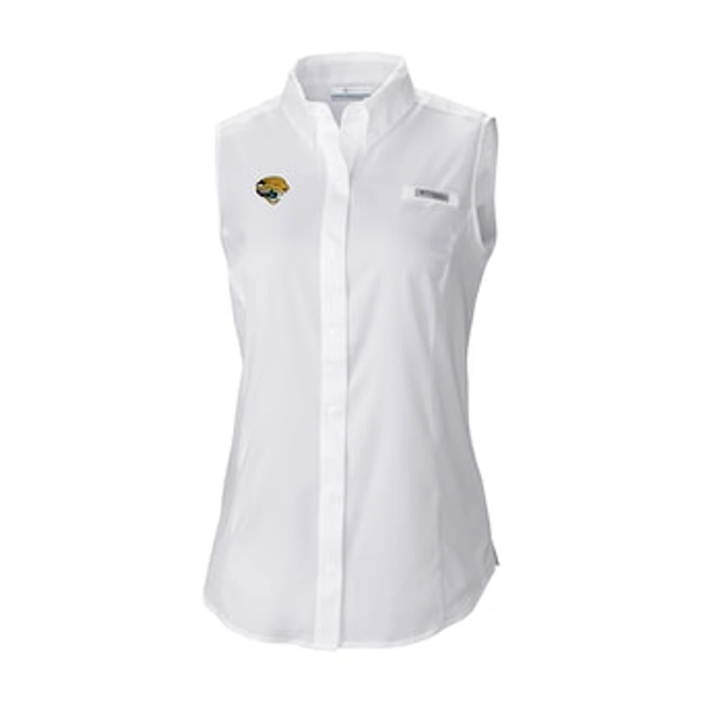 Women's Columbia White Jacksonville Jaguars Historic Tamiami Omni-Shade Sleeveless Button-Up Shirt