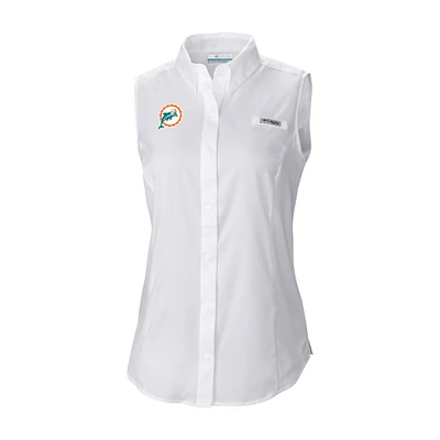 Women's Columbia White Miami Dolphins Historic Tamiami Omni-Shade Sleeveless Button-Up Shirt