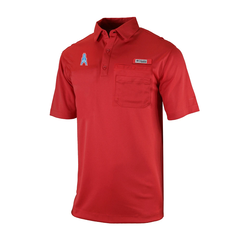 Men's Columbia Red Houston Oilers Throwback Logo Omni-Wick Flycaster Pocket Polo