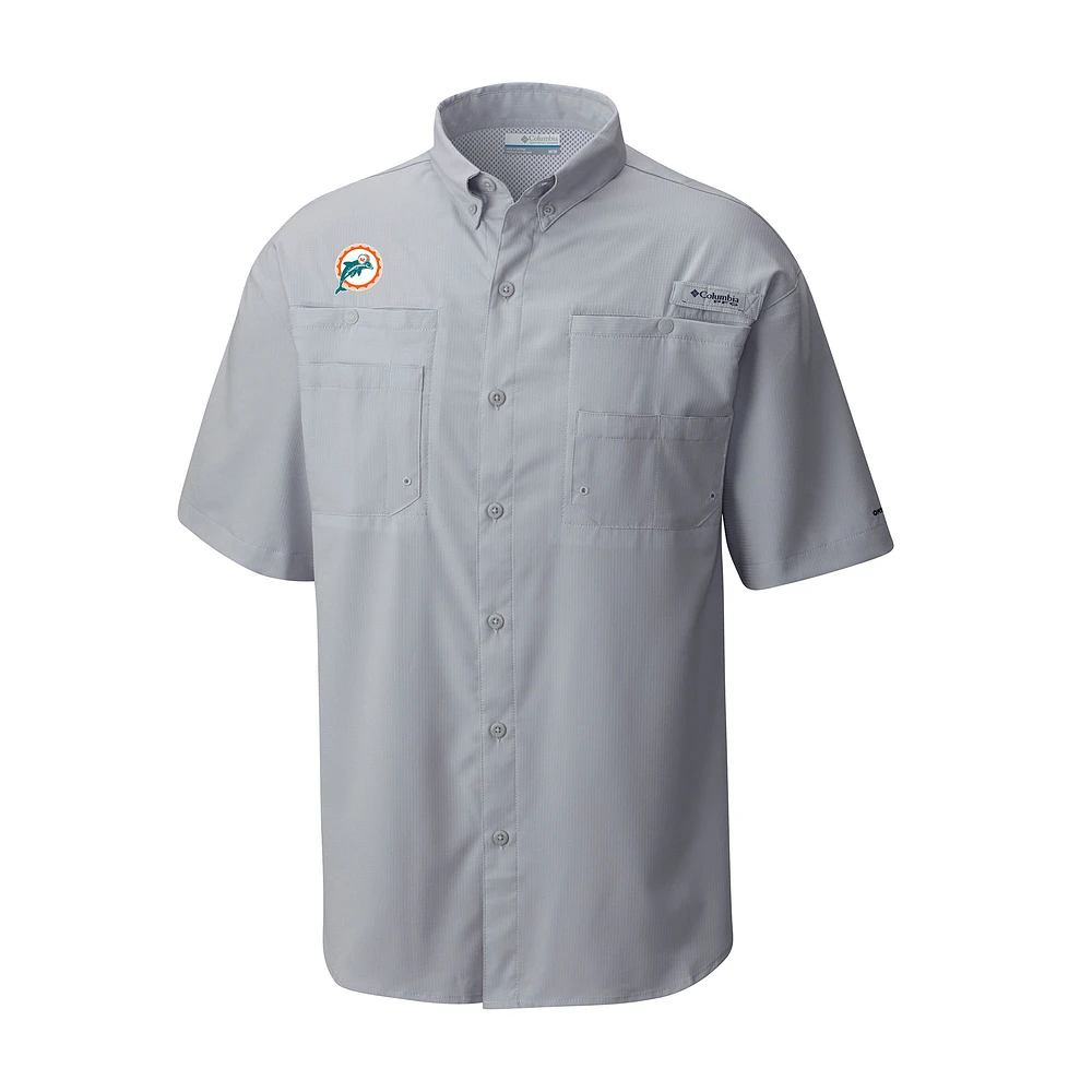 Men's Columbia Miami Dolphins Throwback Logo Tamiami Omni-Shade Button-Down Shirt