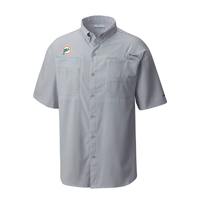 Men's Columbia Gray Miami Dolphins Throwback Logo Tamiami Omni-Shade Button-Down Shirt