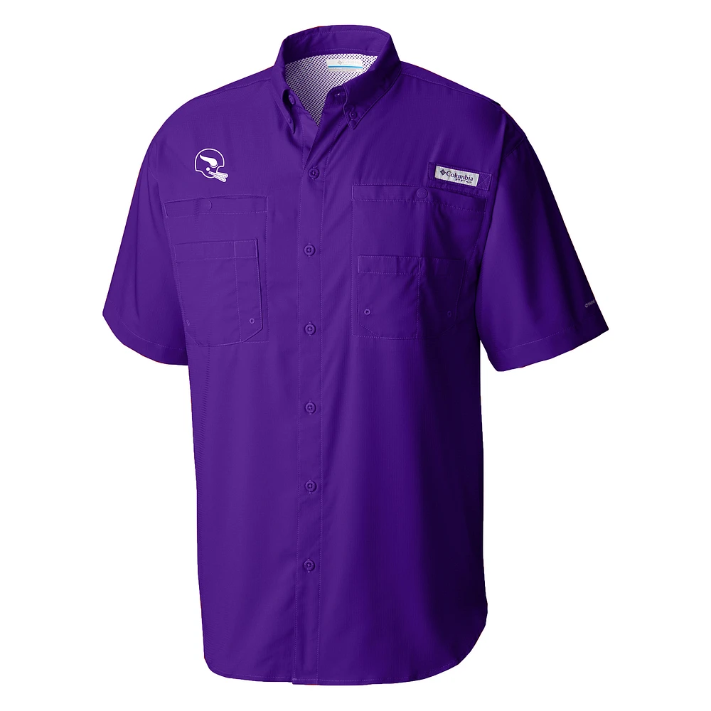 Men's Columbia Purple Minnesota Vikings Throwback Logo Tamiami Omni-Shade Button-Down Shirt