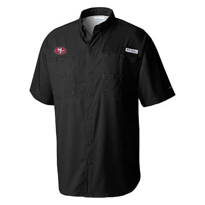 Men's Columbia Black San Francisco 49ers Throwback Logo Tamiami Omni-Shade Button-Down Shirt