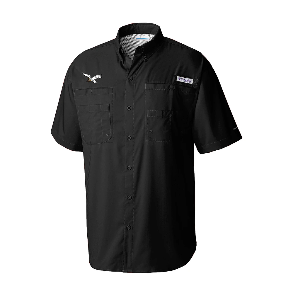 Men's Columbia Philadelphia Eagles Throwback Logo Tamiami Omni-Shade Button-Down Shirt