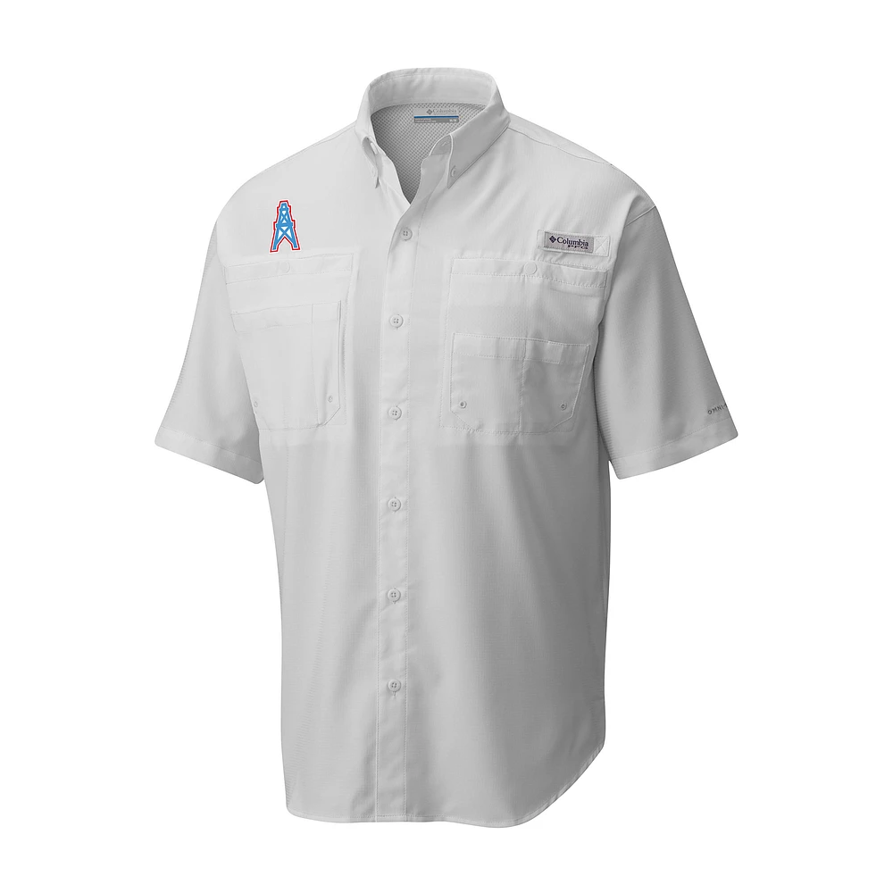 Men's Columbia White Houston Oilers Throwback Logo Tamiami Omni-Shade Button-Down Shirt