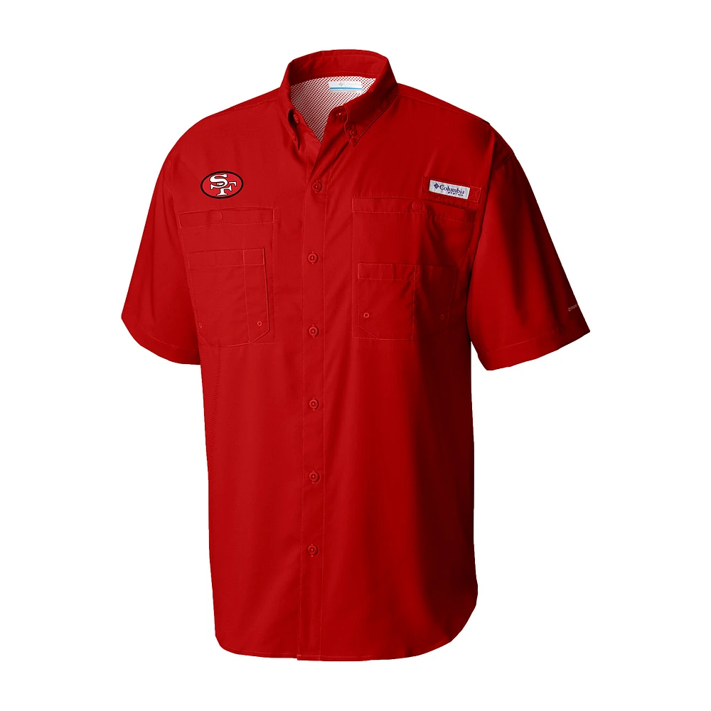 Men's Columbia Scarlet San Francisco 49ers Throwback Logo Tamiami Omni-Shade Button-Down Shirt