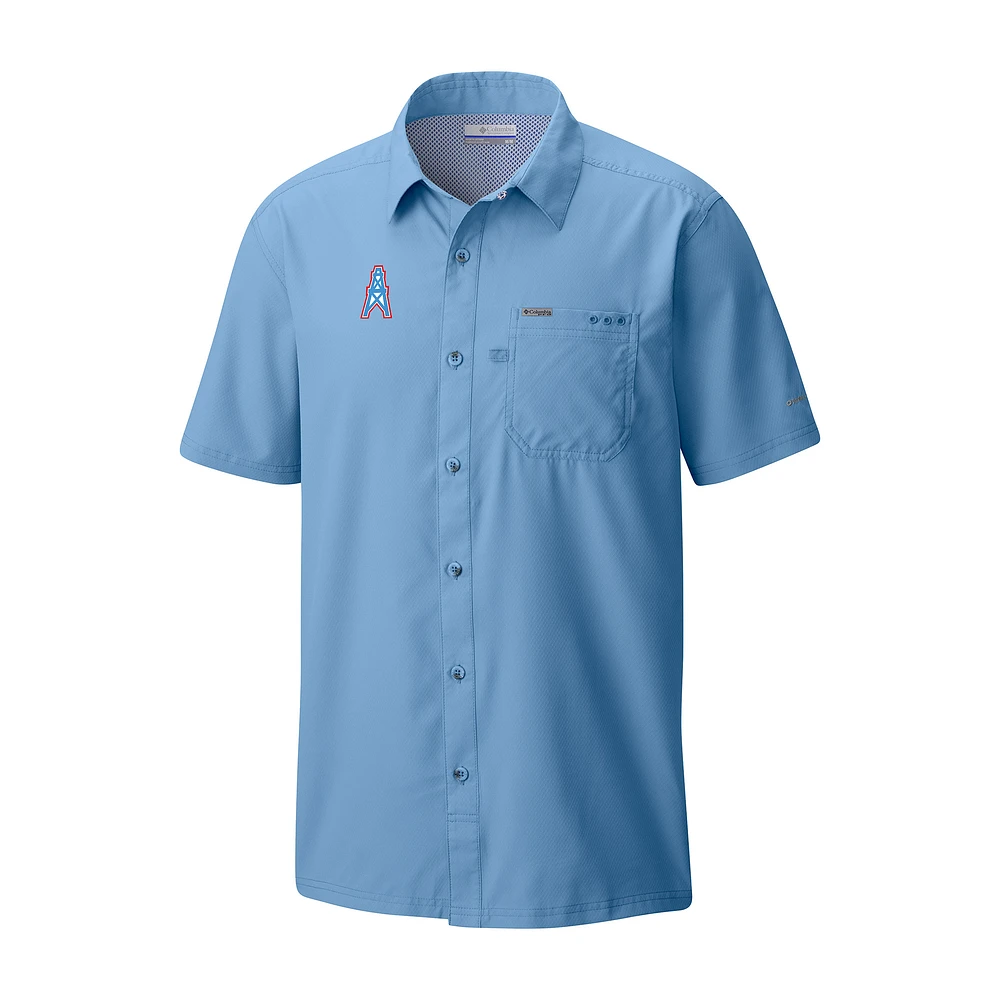 Men's Columbia Light Blue Houston Oilers Throwback Logo Slack Tide Omni-Wick Button-Up Camp Shirt