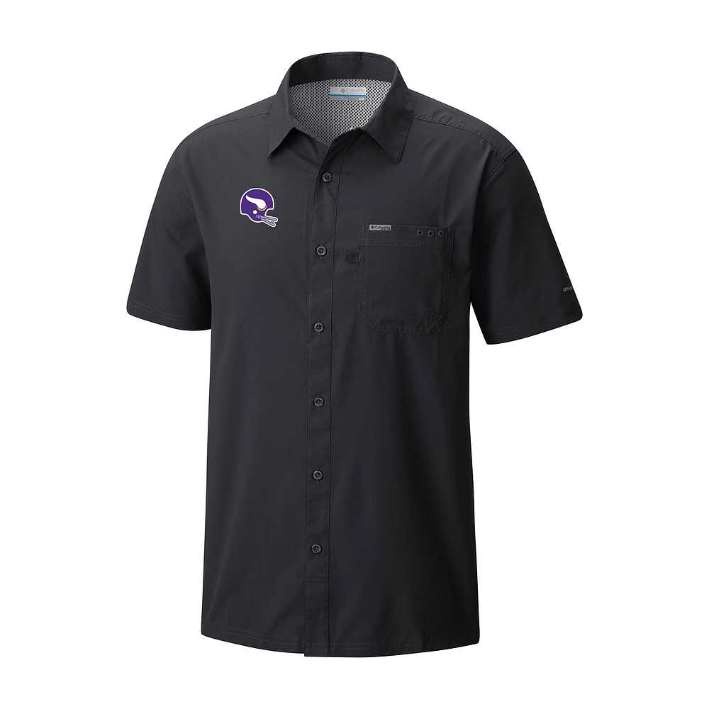 Men's Columbia Minnesota Vikings Slack Tide Omni-Wick Throwback Logo Button-Up Camp Shirt