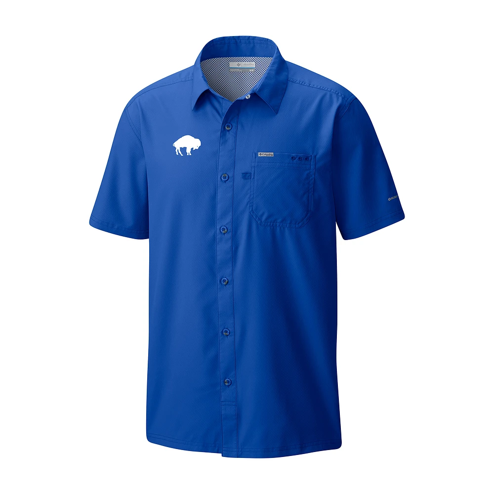 Men's Columbia Royal Buffalo Bills Slack Tide Omni-Wick Throwback Logo Button-Up Camp Shirt