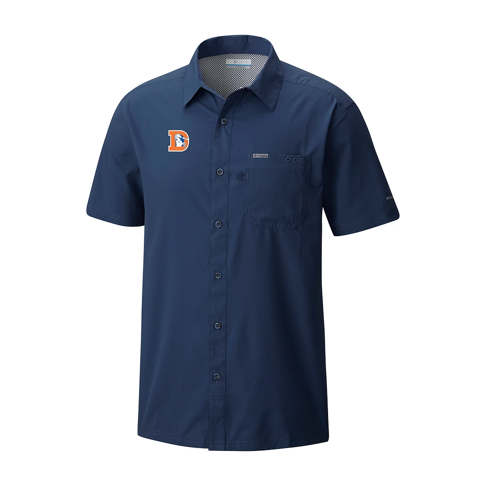 Men's Columbia Navy Denver Broncos Slack Tide Omni-Wick Throwback Logo Button-Up Camp Shirt