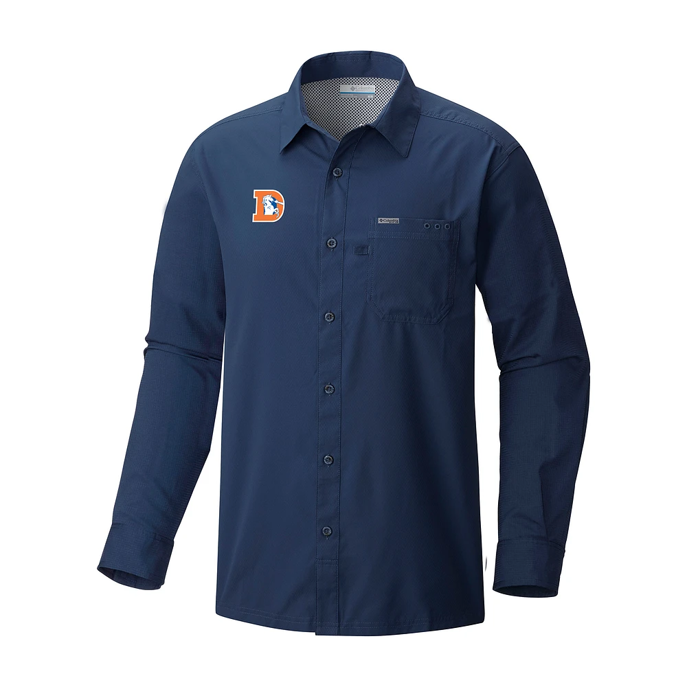 Men's Columbia Navy Denver Broncos Slack Tide Omni-Wick Long Sleeve Button-Up Camp Shirt