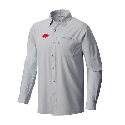 Men's Columbia Gray Buffalo Bills Slack Tide Omni-Wick Long Sleeve Button-Up Camp Shirt