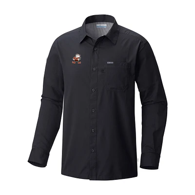 Men's Columbia Cleveland Browns Throwback Logo Slack Tide Omni-Wick Long Sleeve Button-Up Camp Shirt