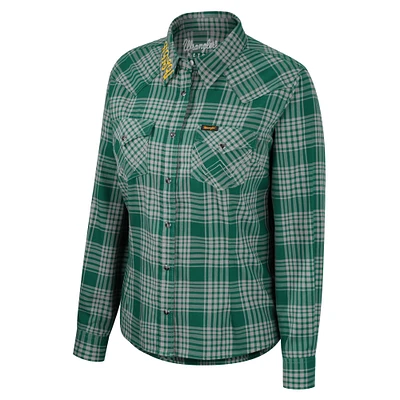 Women's Colosseum x Wrangler Green NDSU Bison Plaid Long Sleeve Western Full-Snap Top