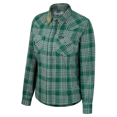 Women's Colosseum x Wrangler Green Baylor Bears Plaid Long Sleeve Western Full-Snap Top